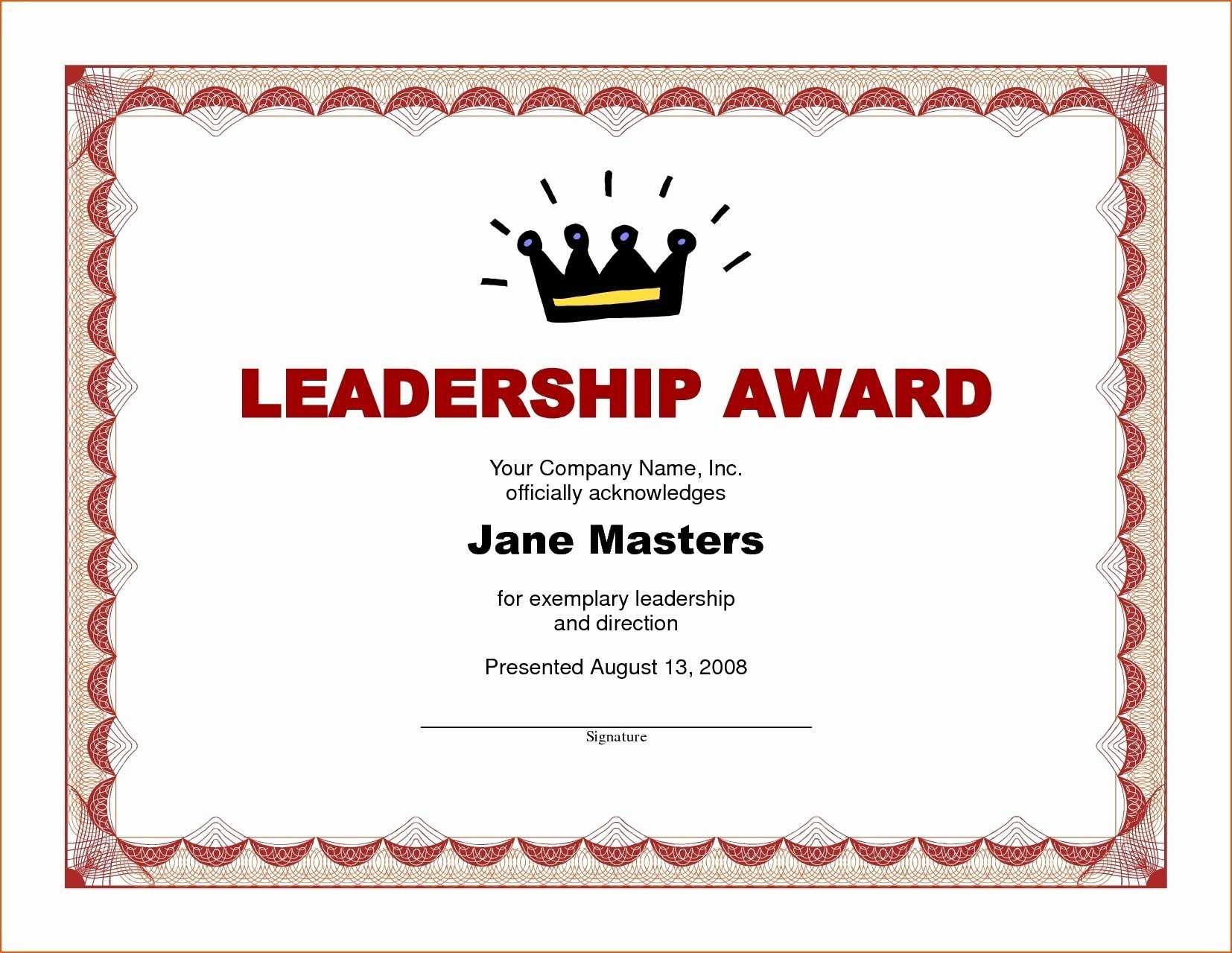 Certificate Template Word 2016 Brochure Templates Free Intended For Leadership Award Certificate Template
