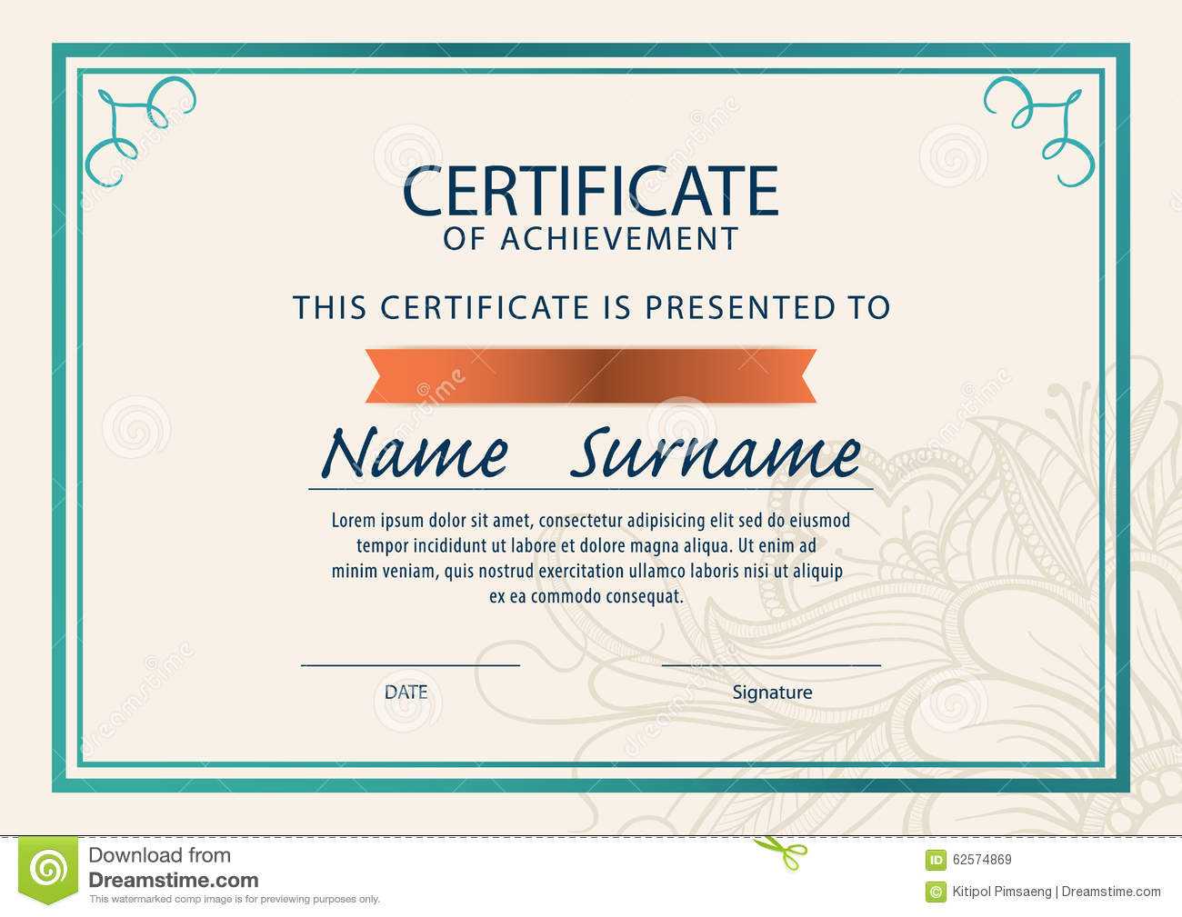 Certificate Template,diploma,a4 Size , Illustration 62574869 Intended For Certificate Template Size