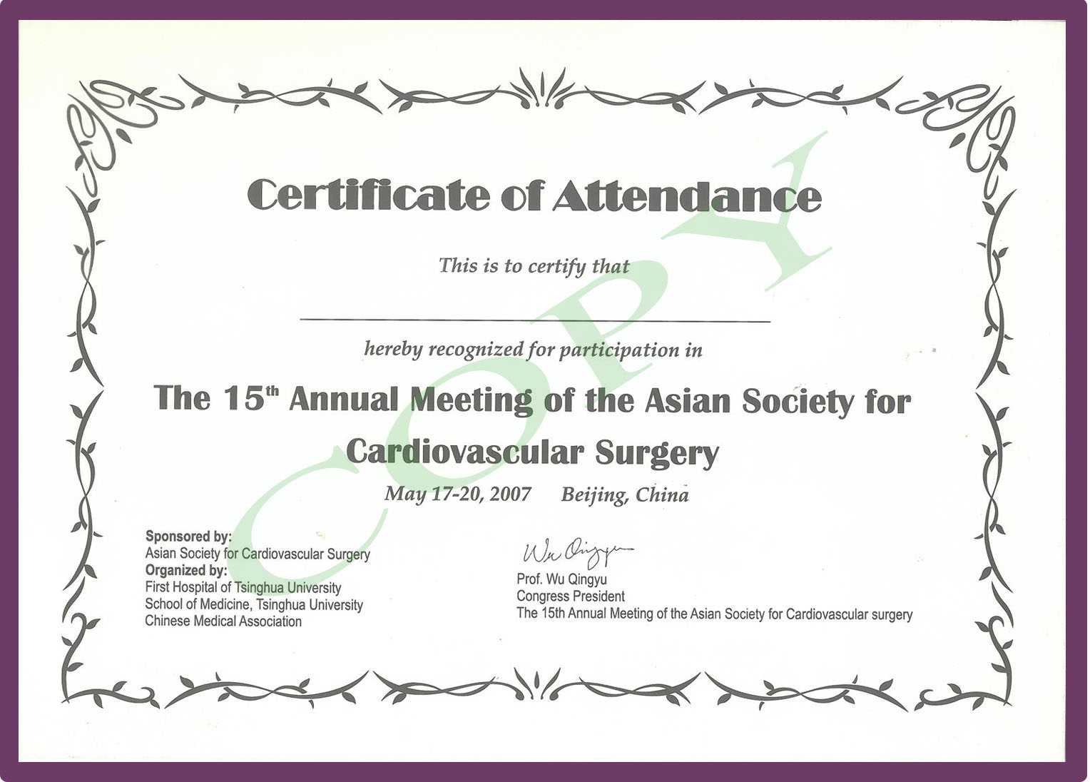 Certificate Templates: Continued Medical Edeucation Throughout Certificate Of Attendance Conference Template
