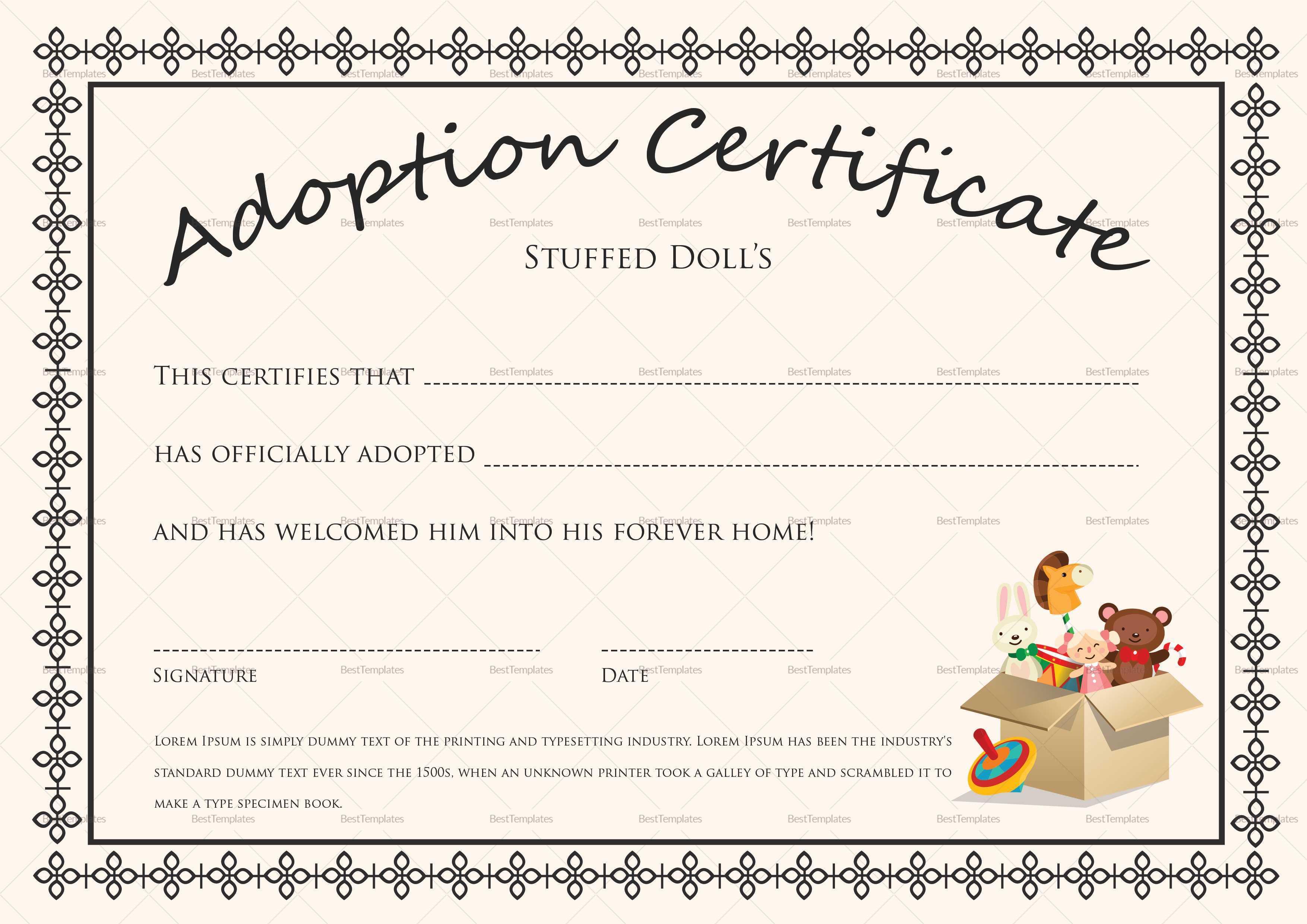 Certificate Templates: Doll Adoption Certificate Design With Regard To Adoption Certificate Template