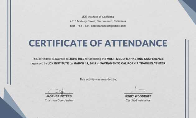 Certificate Templates: Free Conference Attendance within Conference Certificate Of Attendance Template