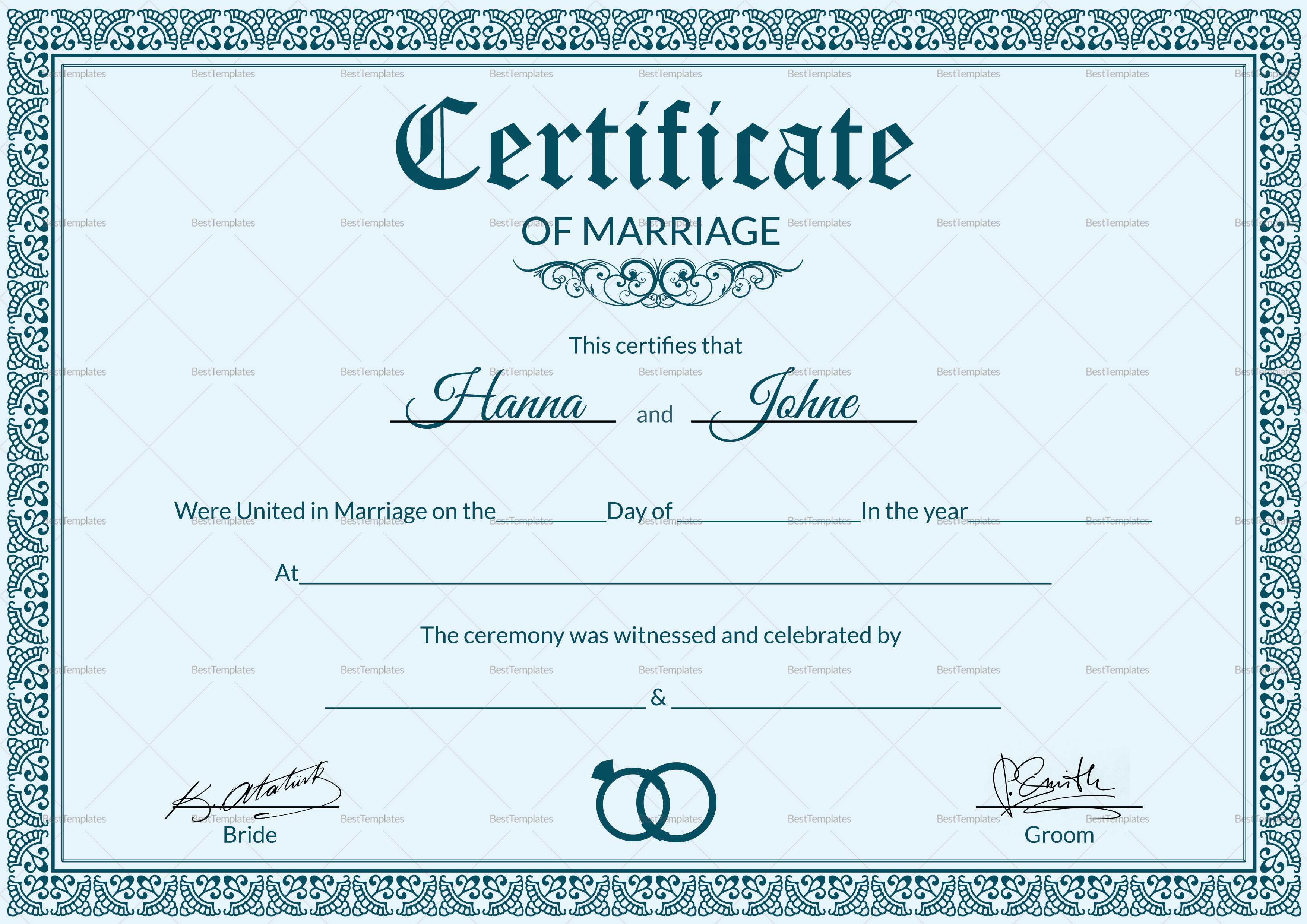 Certificate Templates: Free Editable Marriage Certificate Regarding Blank Marriage Certificate Template