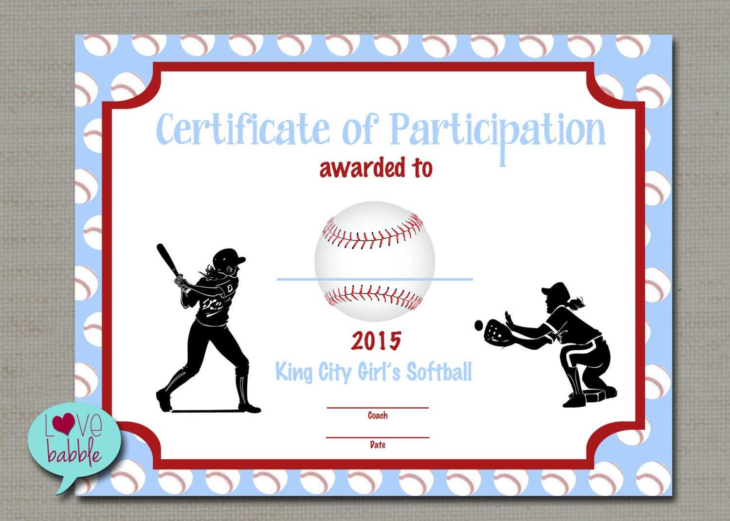 Certificate Templates: Girls Softball Baseball T Ball Award With Regard To Softball Award Certificate Template