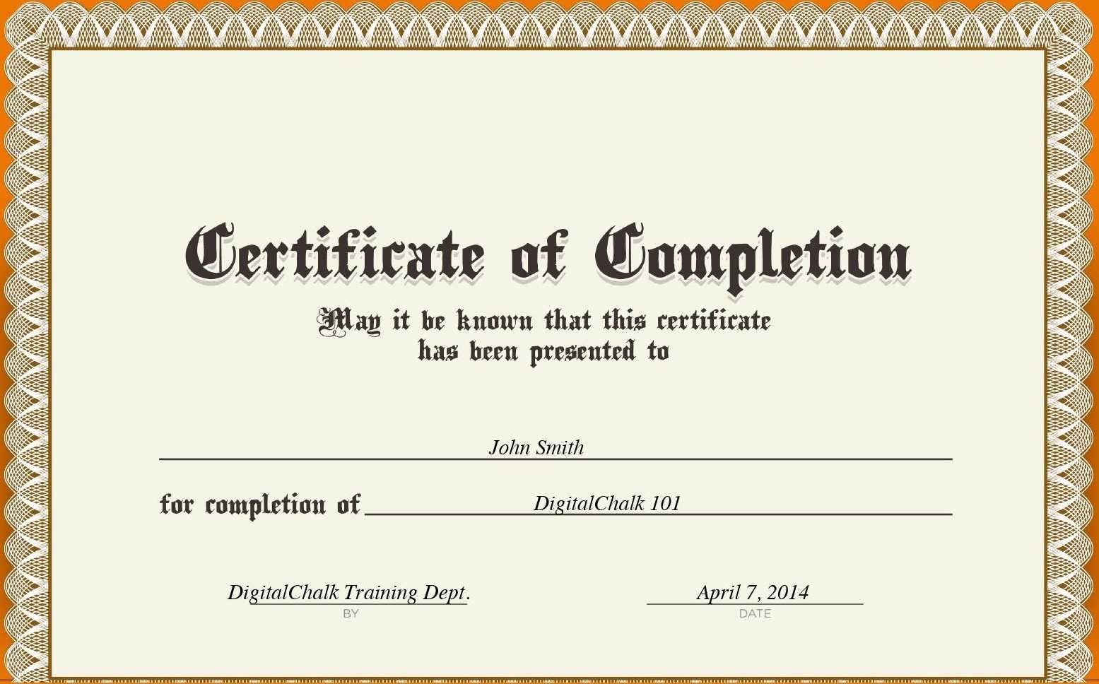 Certificates. Best Completion Certificate Template Designs Regarding Certification Of Completion Template