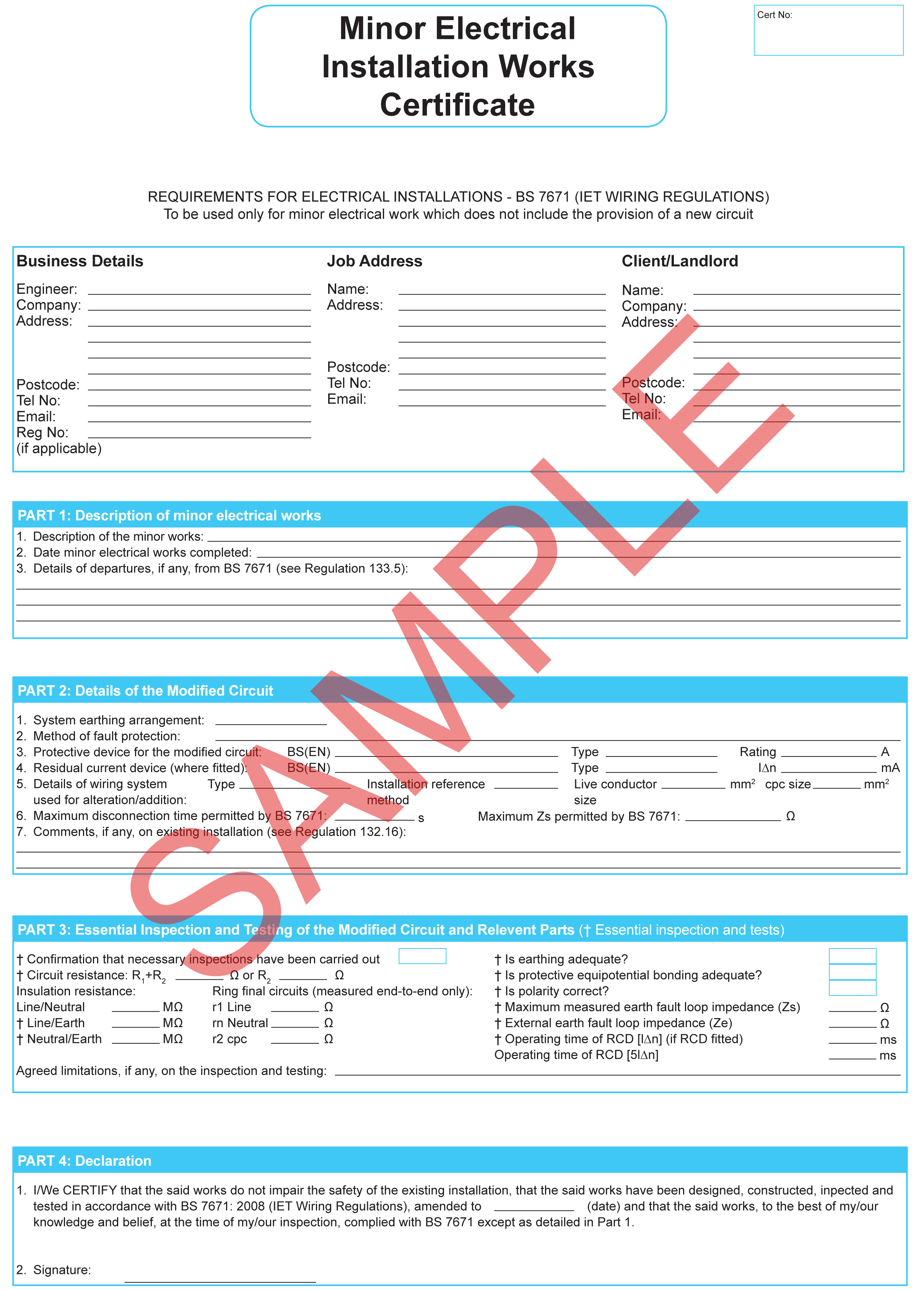 Certificates | Everycert For Minor Electrical Installation Works Certificate Template