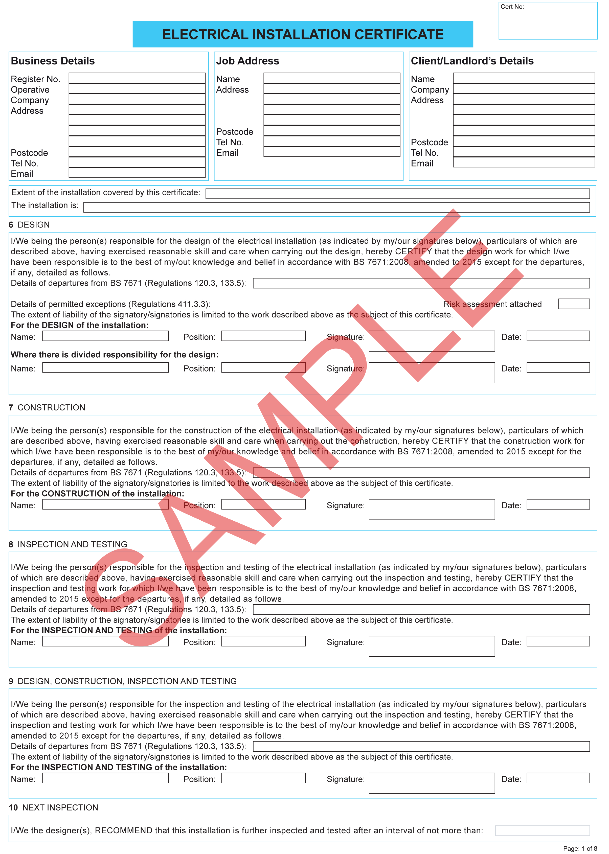 Certificates | Everycert In Electrical Minor Works Certificate Template