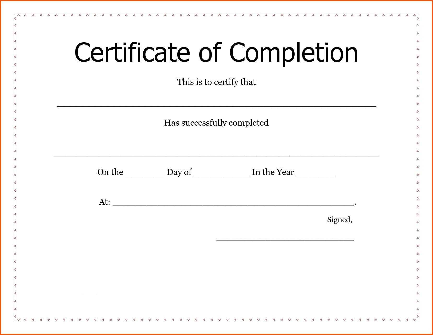 Certificates. New Certificate Of Completion Template Word Pertaining To Certificate Of Completion Word Template