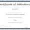 Certificates: Popular Attendance Certificate Template Word With Attendance Certificate Template Word