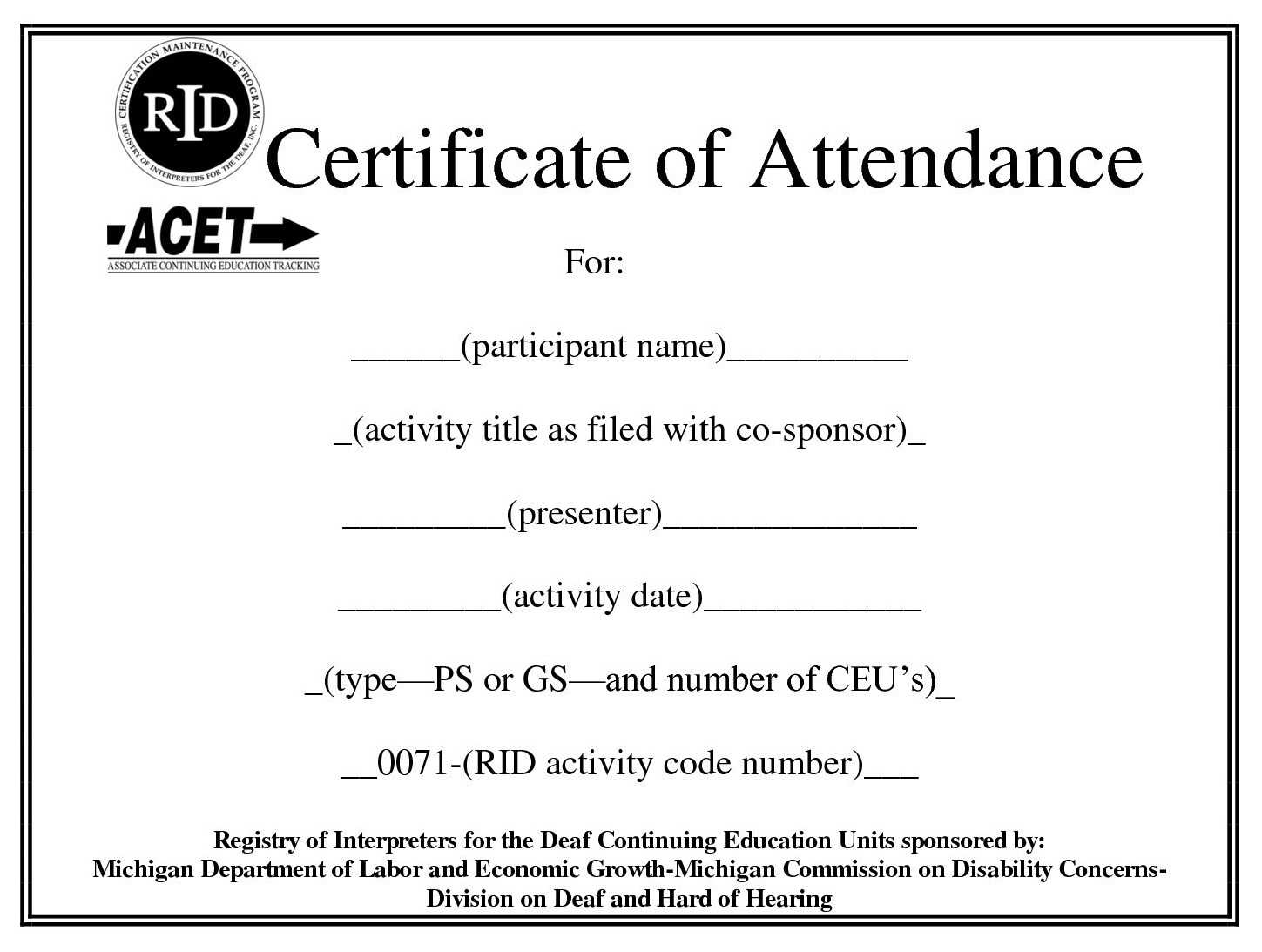 Certificates. Popular Attendance Certificate Template Word With Attendance Certificate Template Word
