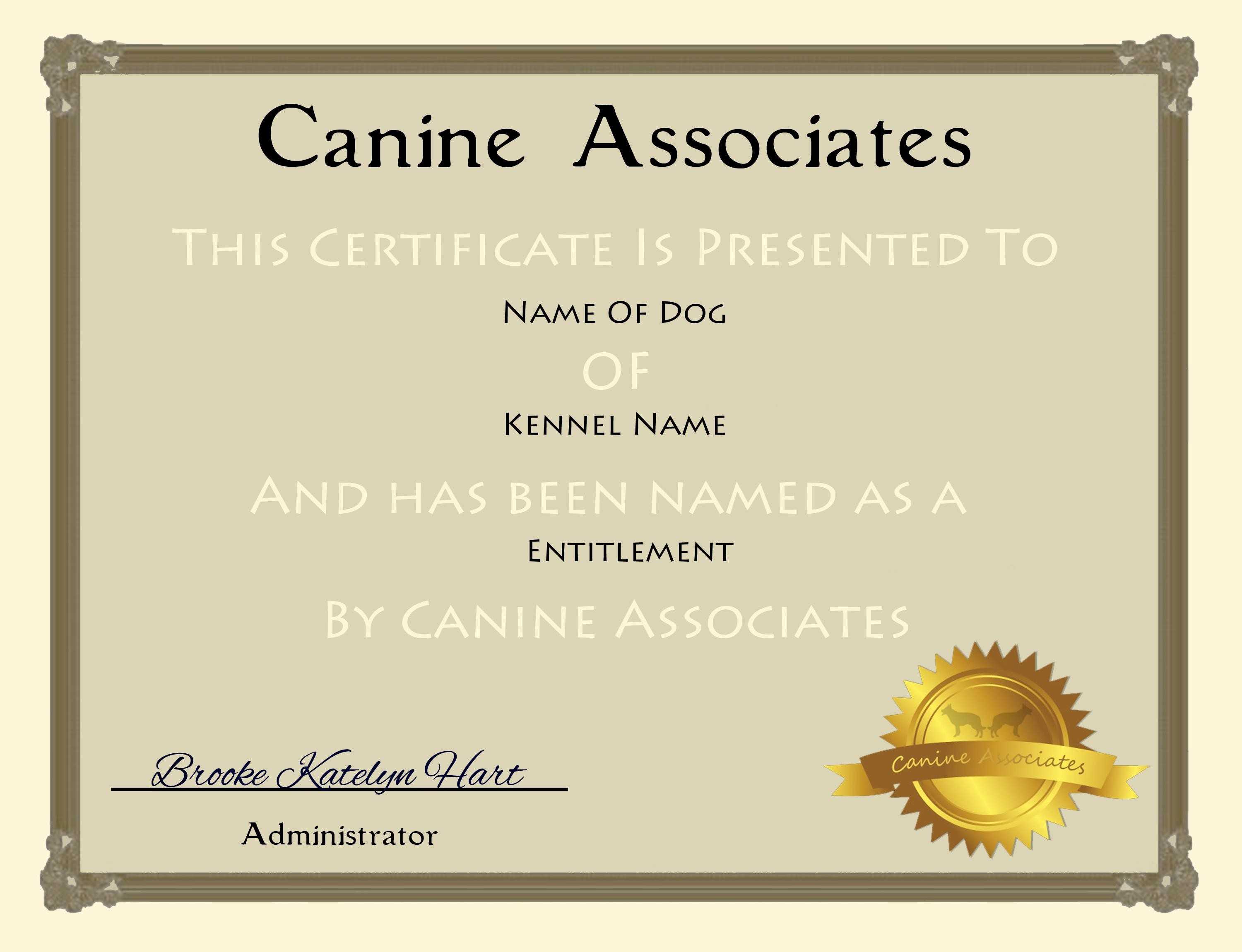 Certificates. Terrific Service Dog Certificate Template Inside Service Dog Certificate Template