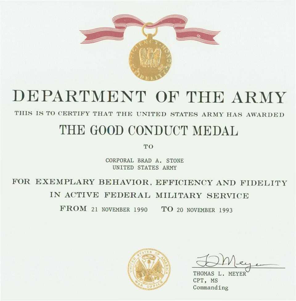 Certificates: Wonderful Good Conduct Certificate Template For Army Good Conduct Medal Certificate Template