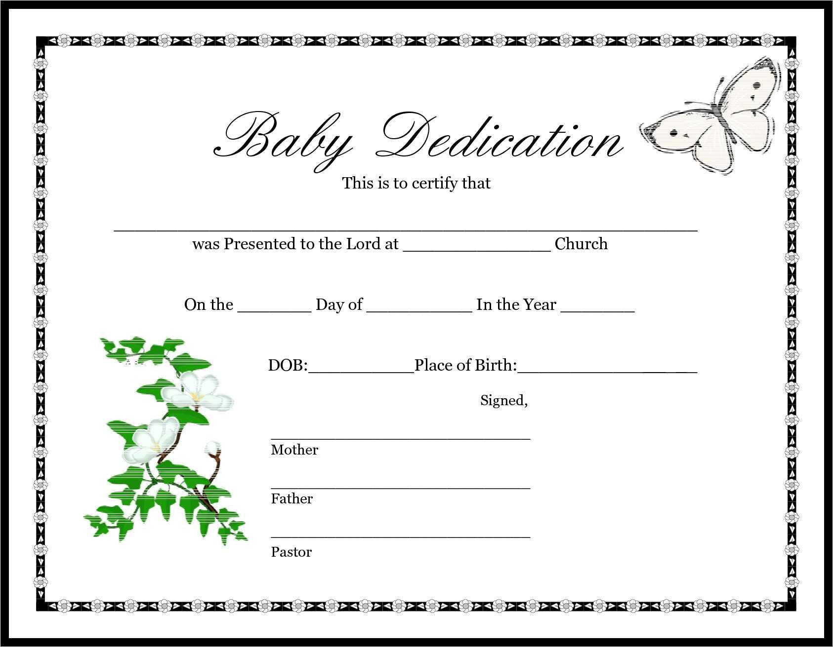 Certificates. Wonderful Official Birth Certificate Template For Baby Dedication Certificate Template