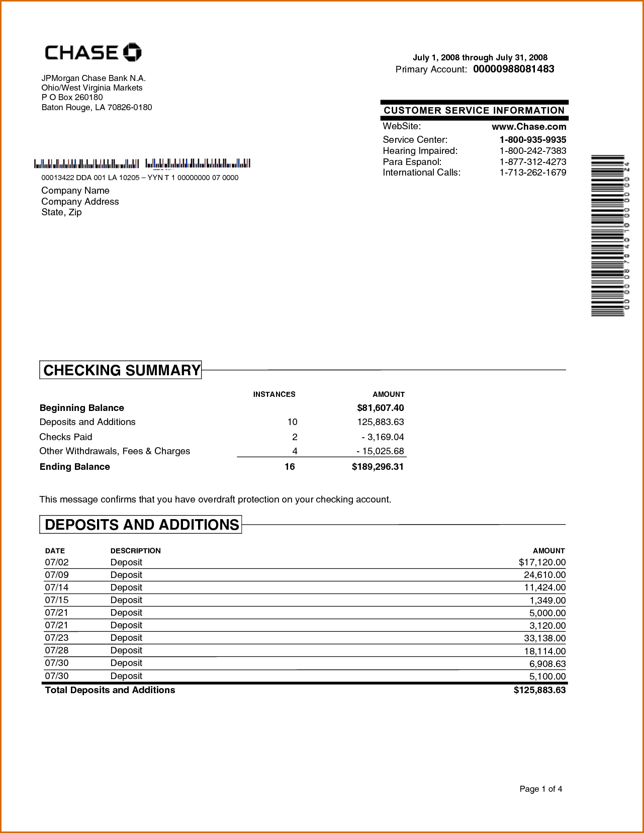 Chase Bank Statement Online Template | Best Template In Credit Card Statement Template