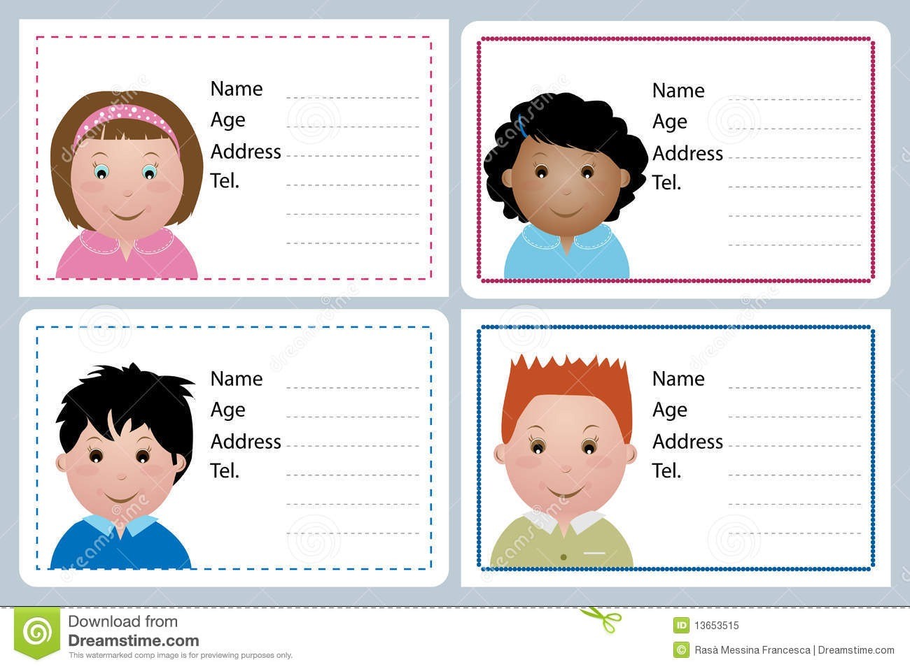 Children Name Card Stock Vector. Illustration Of Regarding Id Card Template For Kids