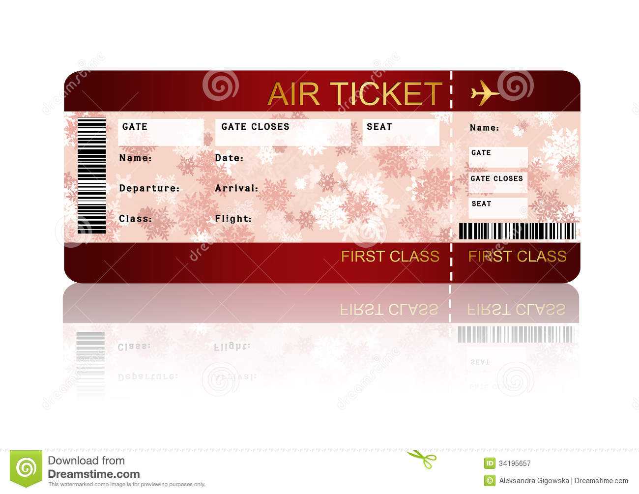 Christmas Airline Boarding Pass Ticket Isolated Over White Throughout Plane Ticket Template Word