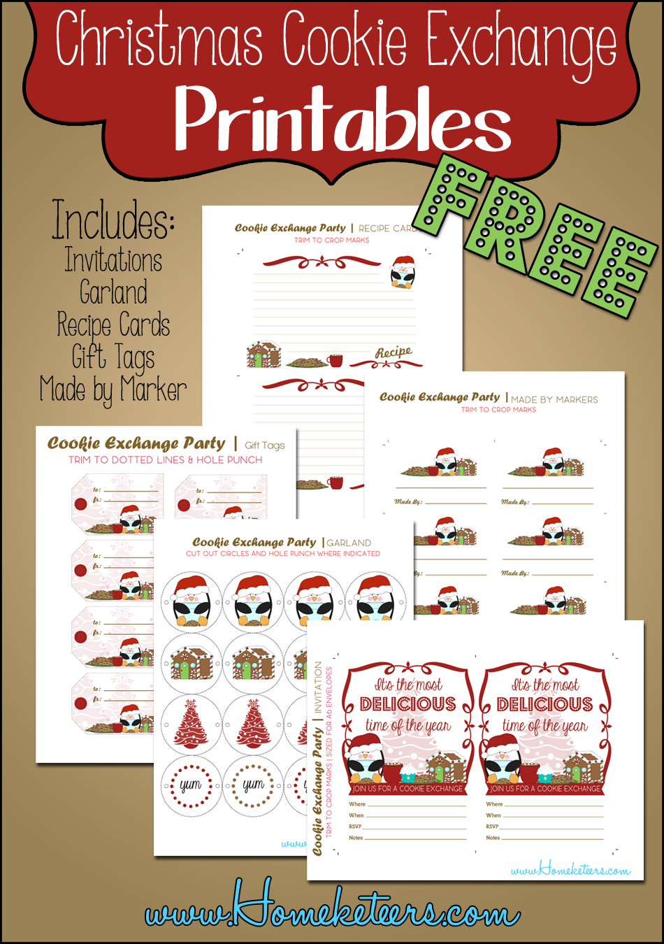Christmas Cookie Exchange Printables Penguin Theme ~ Free For Cookie Exchange Recipe Card Template