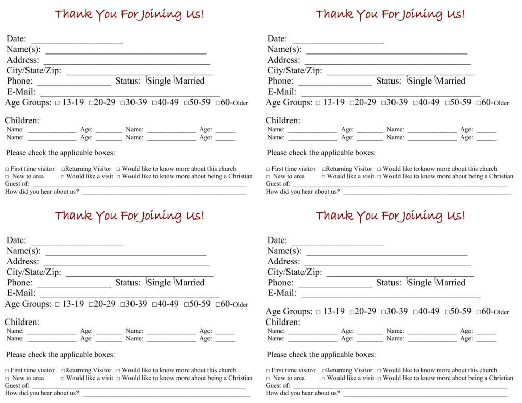 Church Visitor Card Template Regarding Church Visitor Card Template