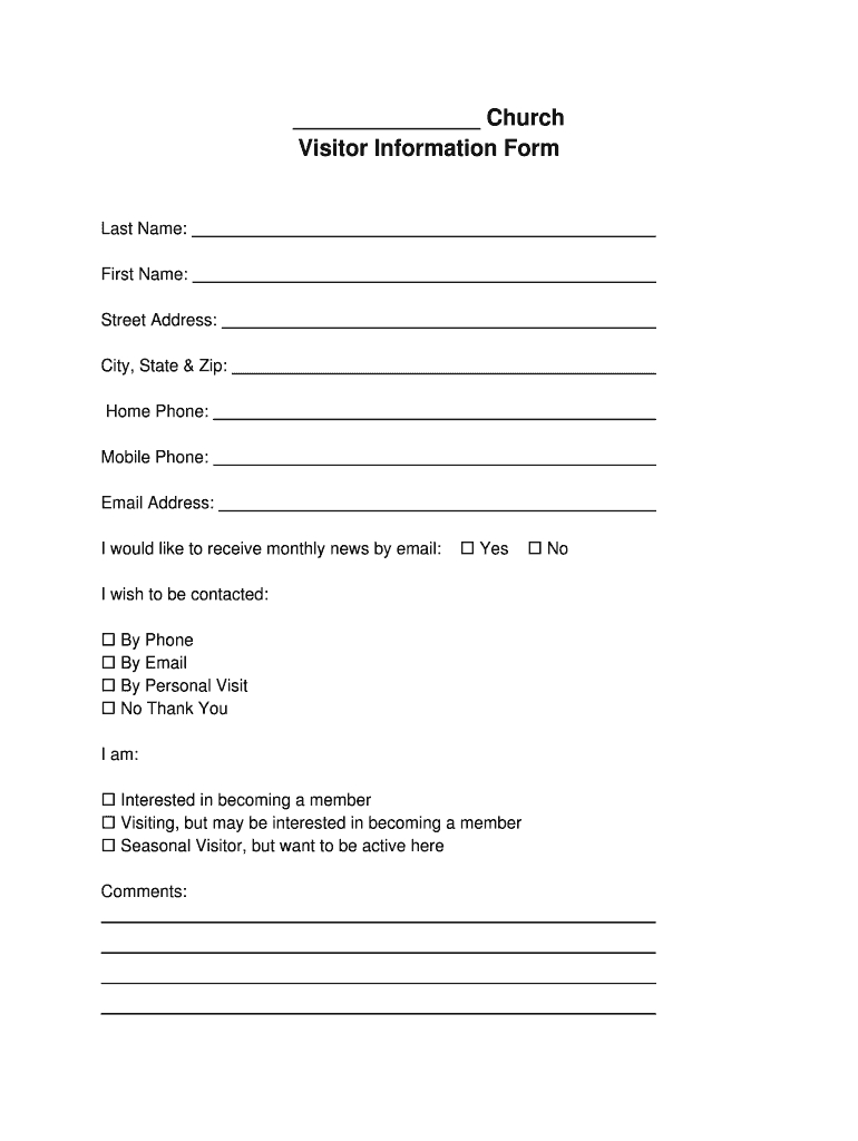 Church Visitor Form Pdf – Fill Online, Printable, Fillable Intended For Church Visitor Card Template