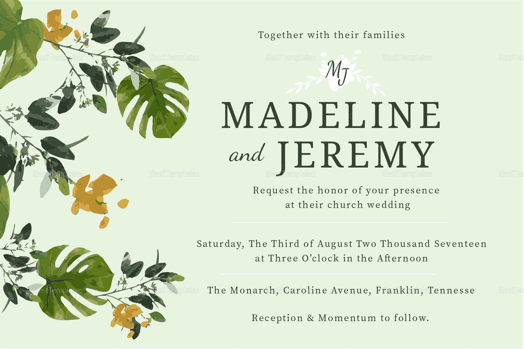 Church Wedding Invitation In Landscape And Portrait Within Church Wedding Invitation Card Template