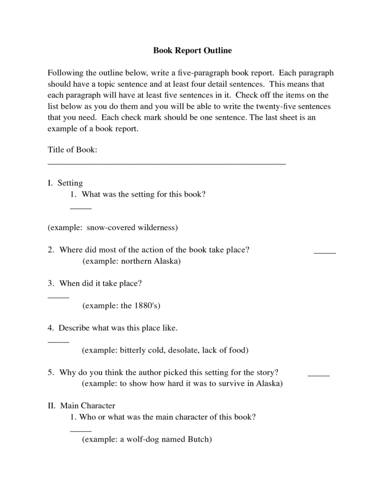 College Book Report Template Book Report Outline Following in College