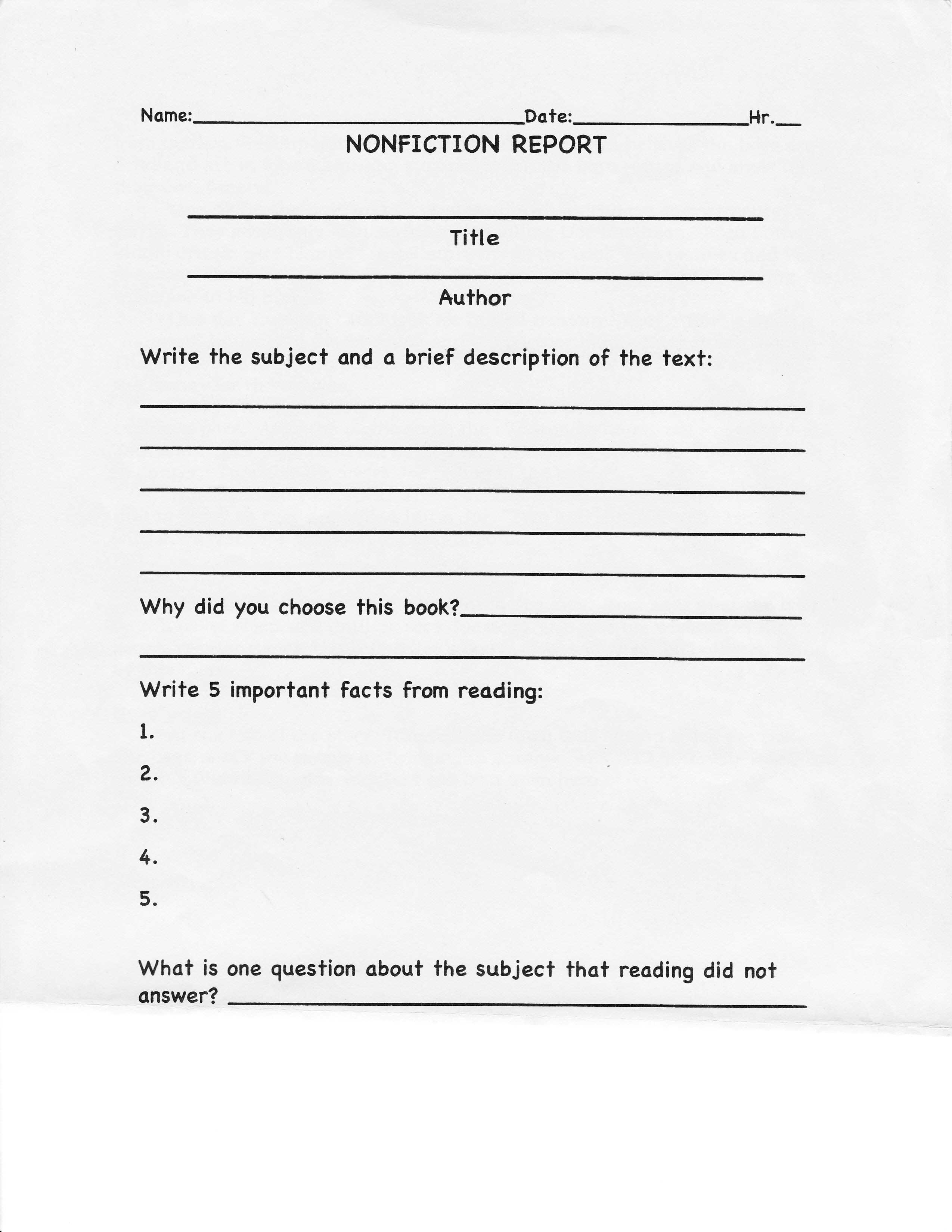 College Book Report Template Non Fiction The 15 Reasons In Nonfiction Book Report Template