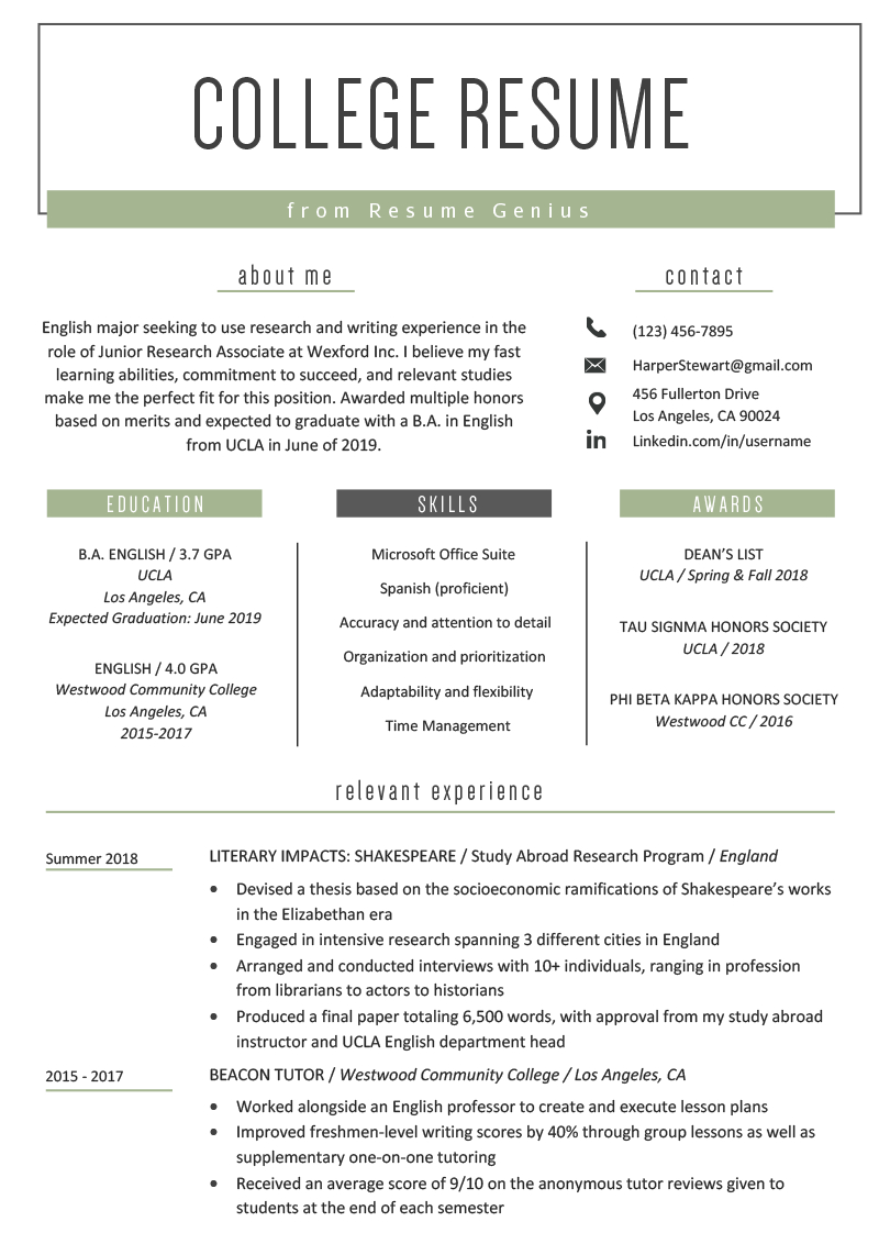 College Student Resume Sample & Writing Tips | Resume Genius Within College Student Resume Template Microsoft Word