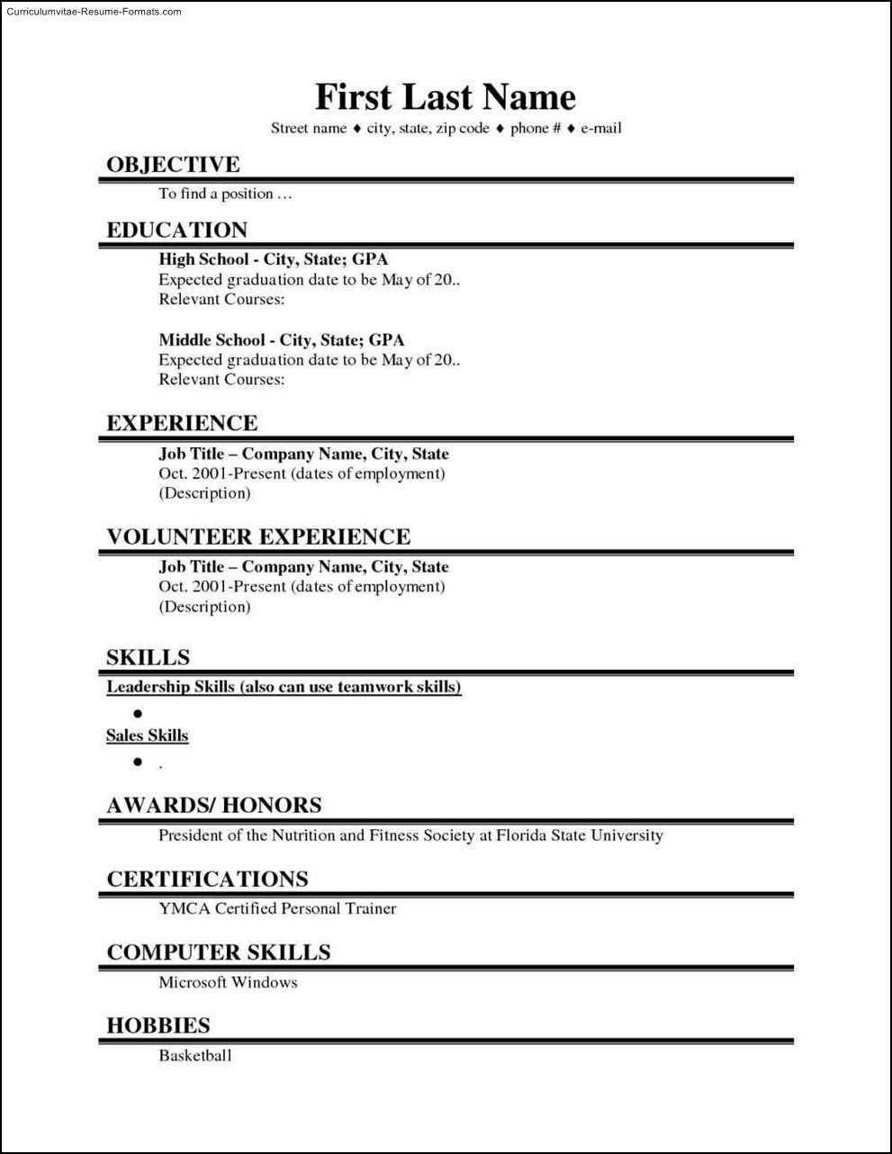 College Student Resume Template Microsoft Word Free Sample In Free Basic Resume Templates Microsoft Word