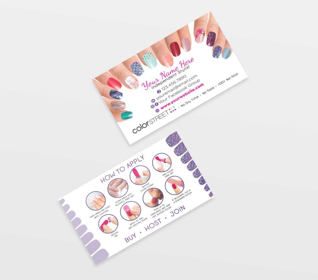 Color Street Business Card Template, Painted Nails, Editable Within Push Card Template