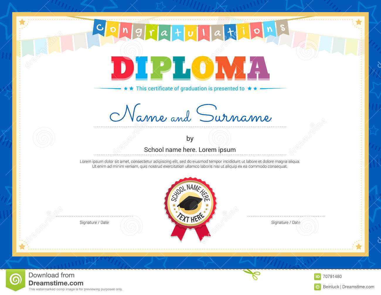 Colorful Diploma Certificate Template For Kids In Vector In Certificate Of Achievement Template For Kids