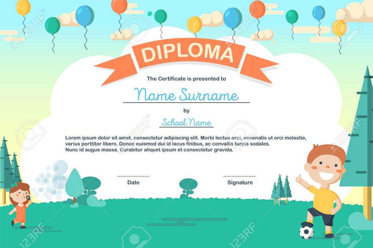 Colorful Kids Summer Camp Diploma Certificate Template In Cartoon.. Inside Summer Camp Certificate Template