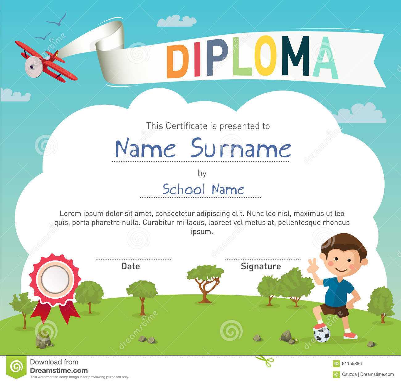 Colorful Kids Summer Camp Diploma Certificate Template Stock Pertaining To Summer Camp Certificate Template