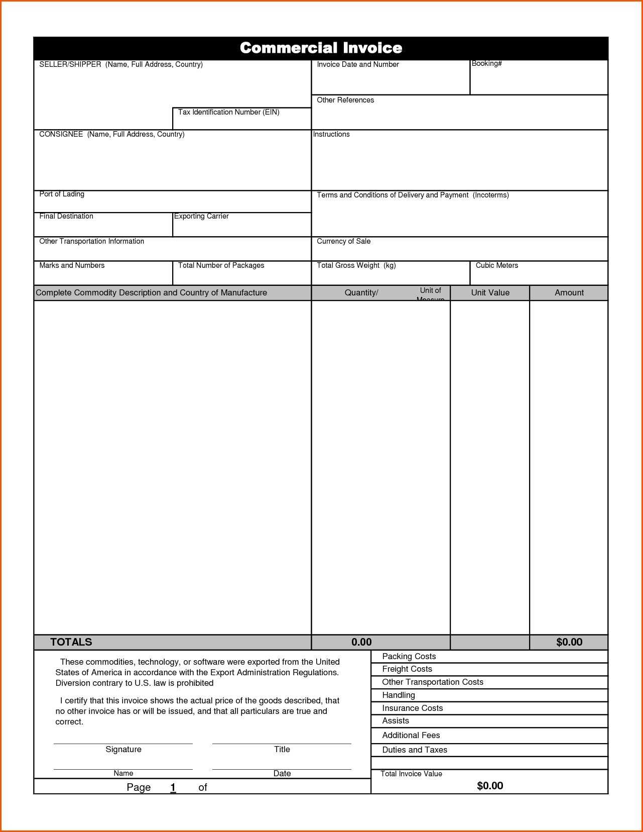Commercial Invoice Template Word Doc Shipping Fedex With In Commercial Invoice Template Word Doc