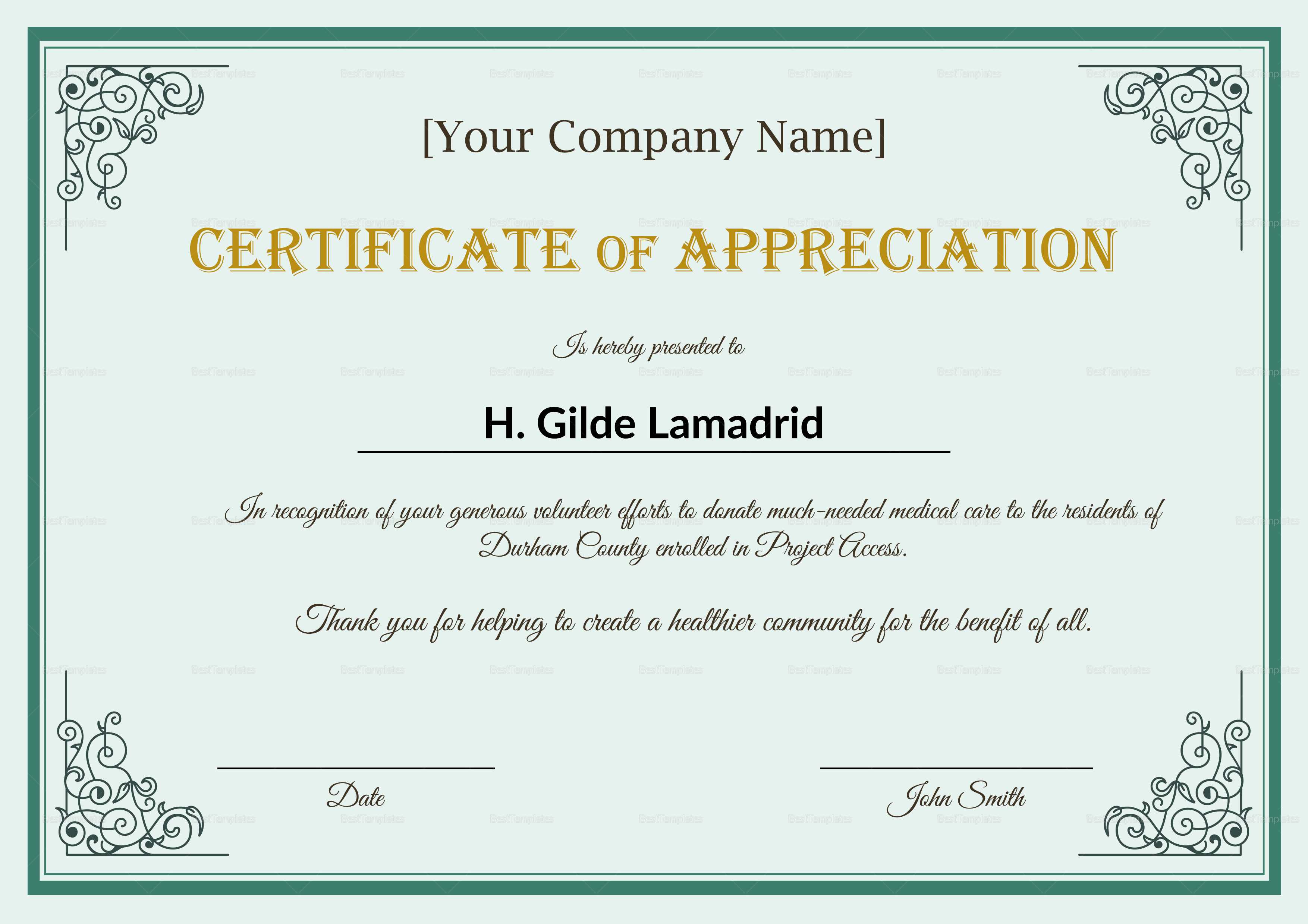 Company Employee Appreciation Certificate Template Throughout Template For Recognition Certificate