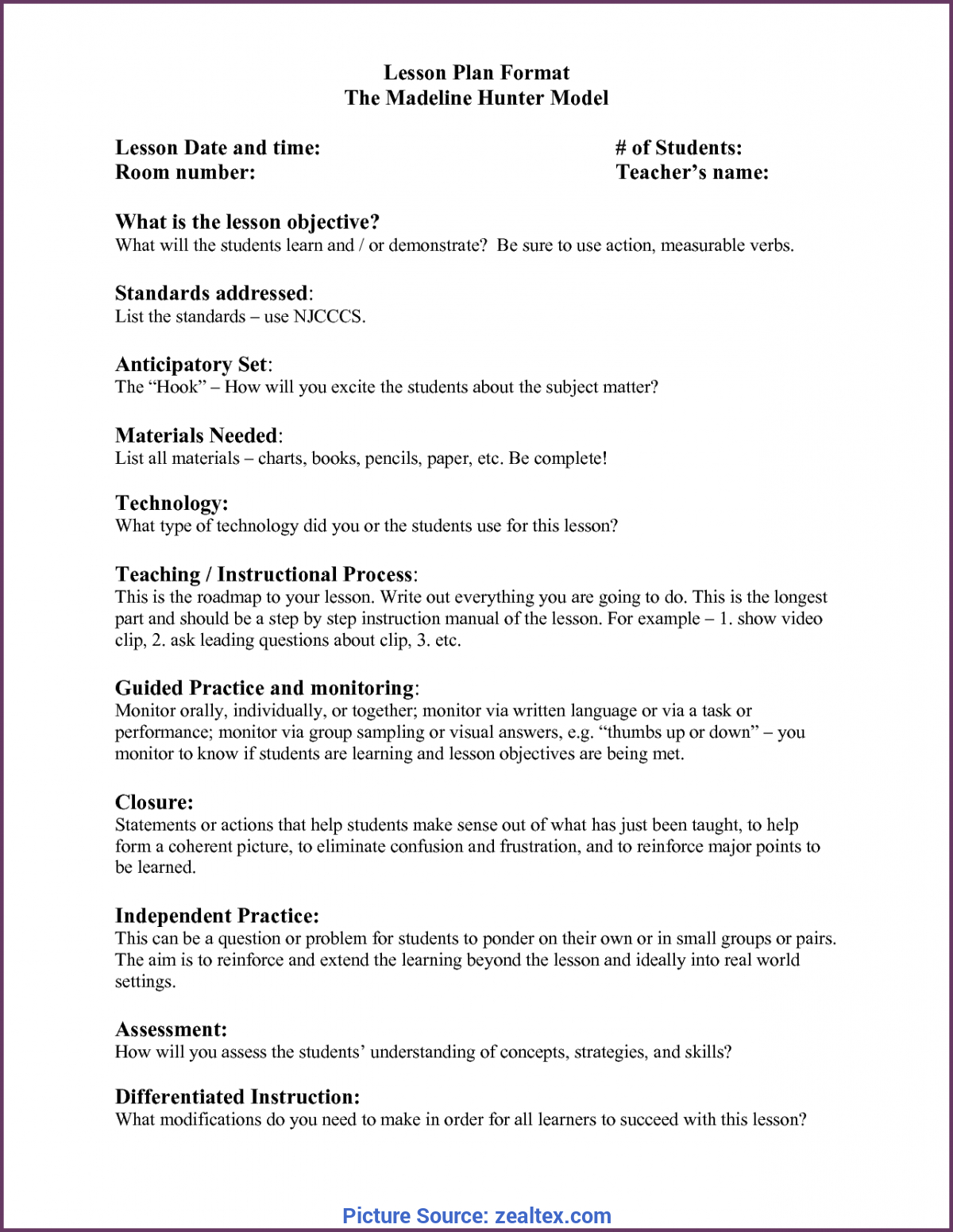 Complex Madeline Hunter Lesson Plan Explanation Madeline With Madeline Hunter Lesson Plan Template Word