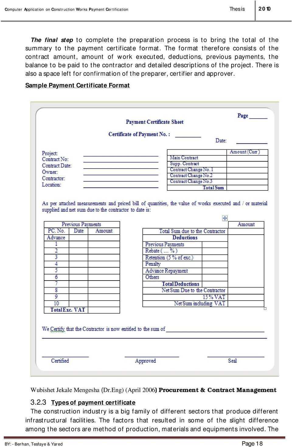 Computer Application On Construction Works Payment With Construction Payment Certificate Template