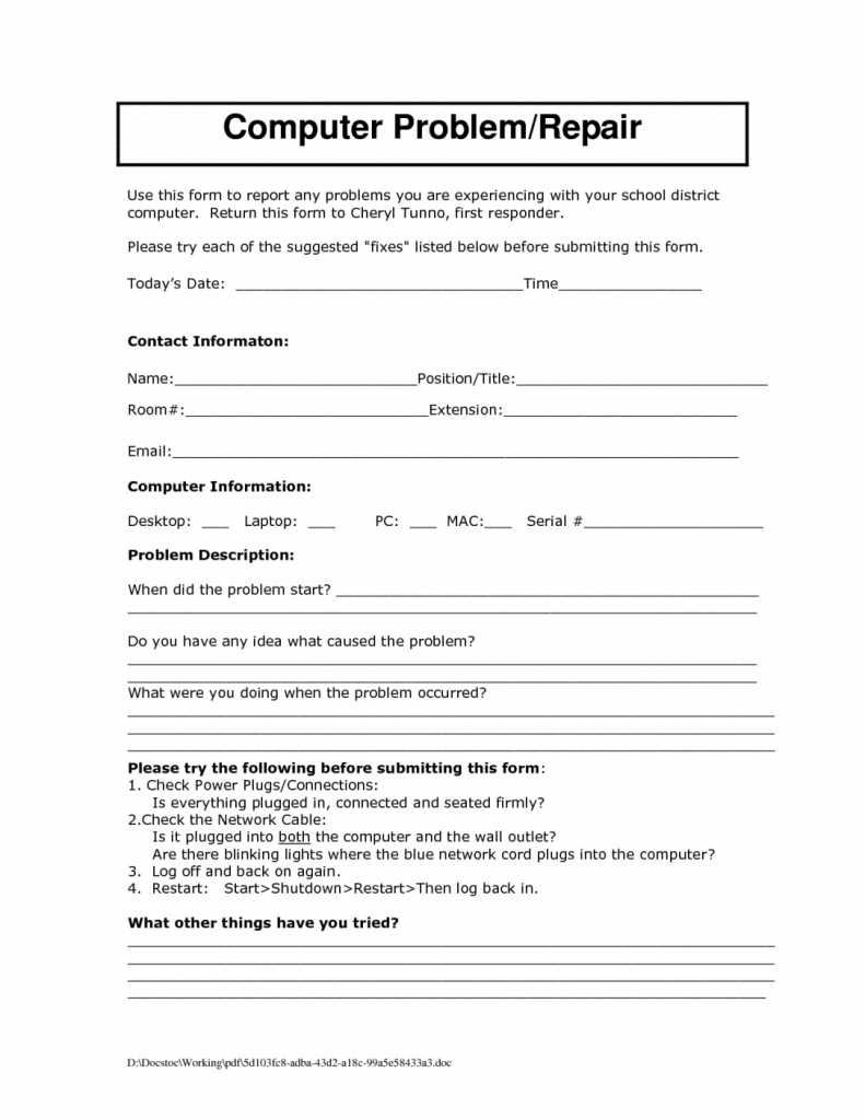 Computer Repair Report Template | Free Download Template Design Inside Computer Maintenance Report Template