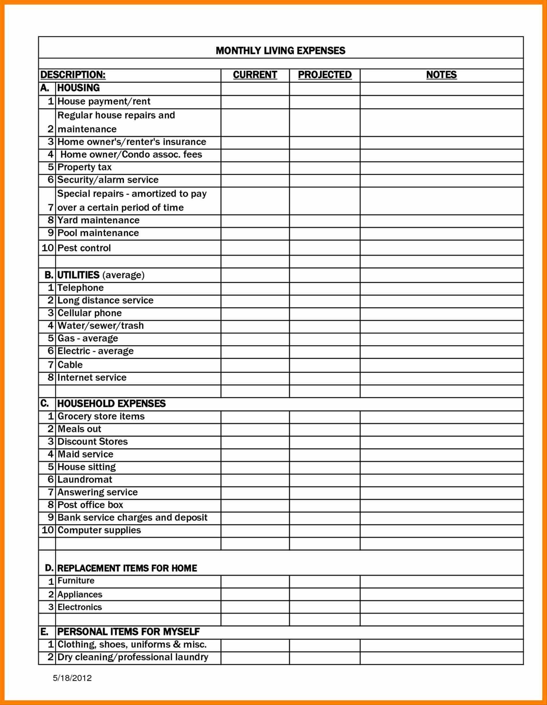 Condo Expenses Spreadsheet Personal Monthly Expense Report Within Cleaning Report Template