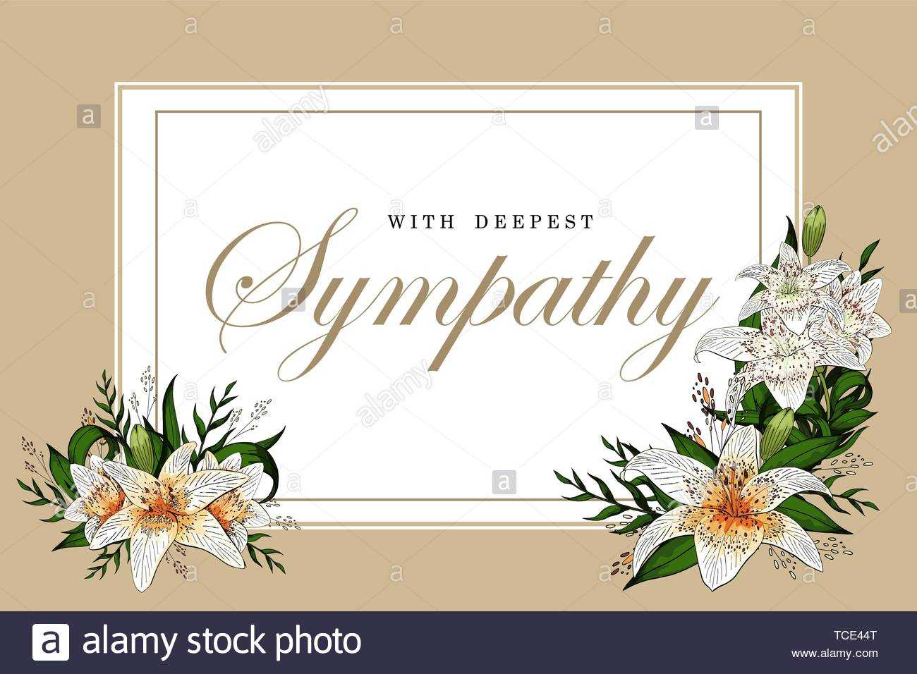 Condolences Sympathy Card Floral Lily Bouquet And Lettering Pertaining To Sympathy Card Template