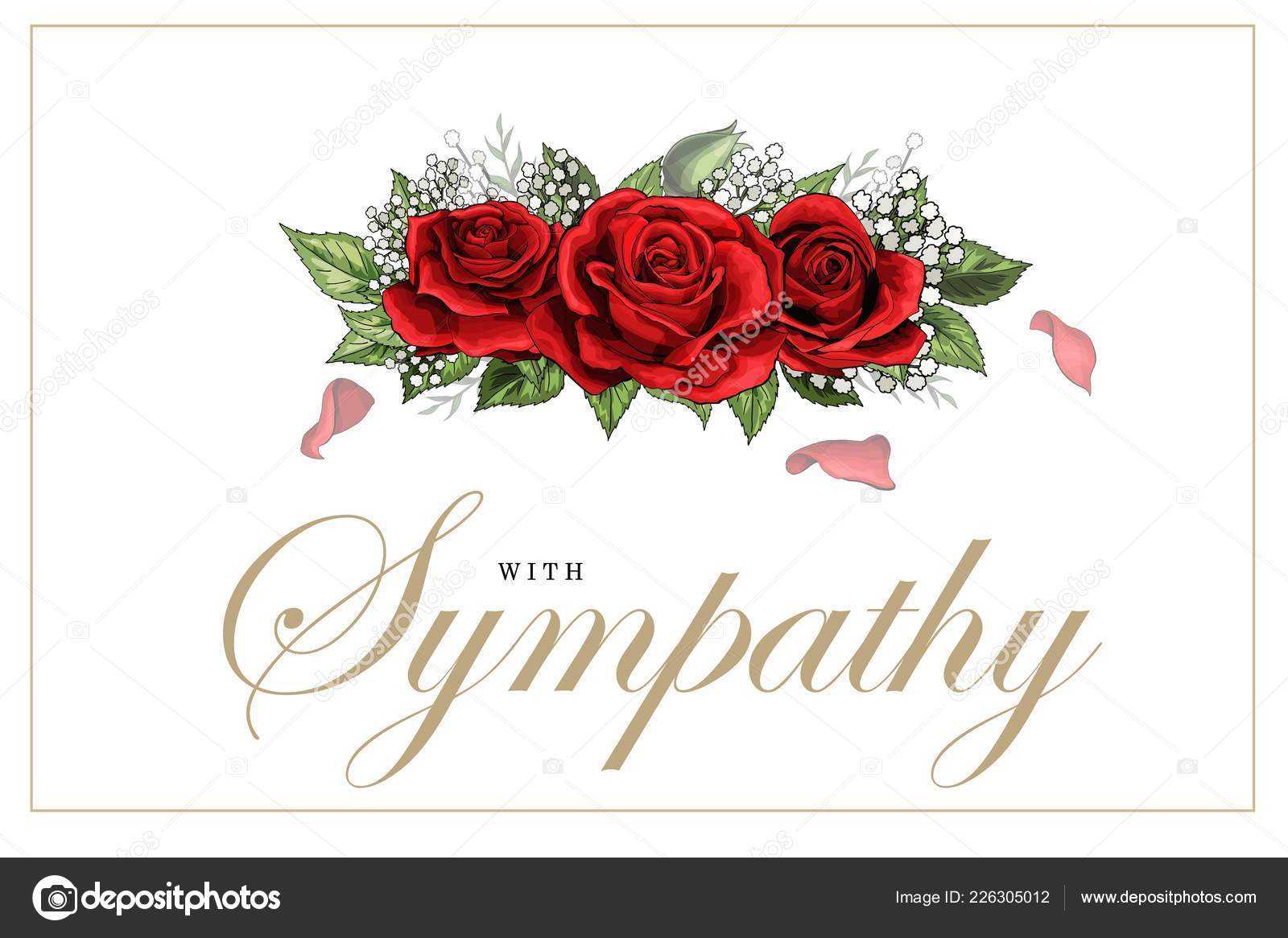 Condolences Sympathy Card Floral Red Roses Bouquet And Pertaining To Sympathy Card Template