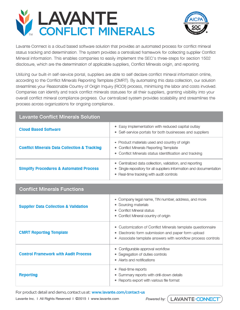 Conflict Minerals Product Overview – Lavante Regarding Conflict Minerals Reporting Template