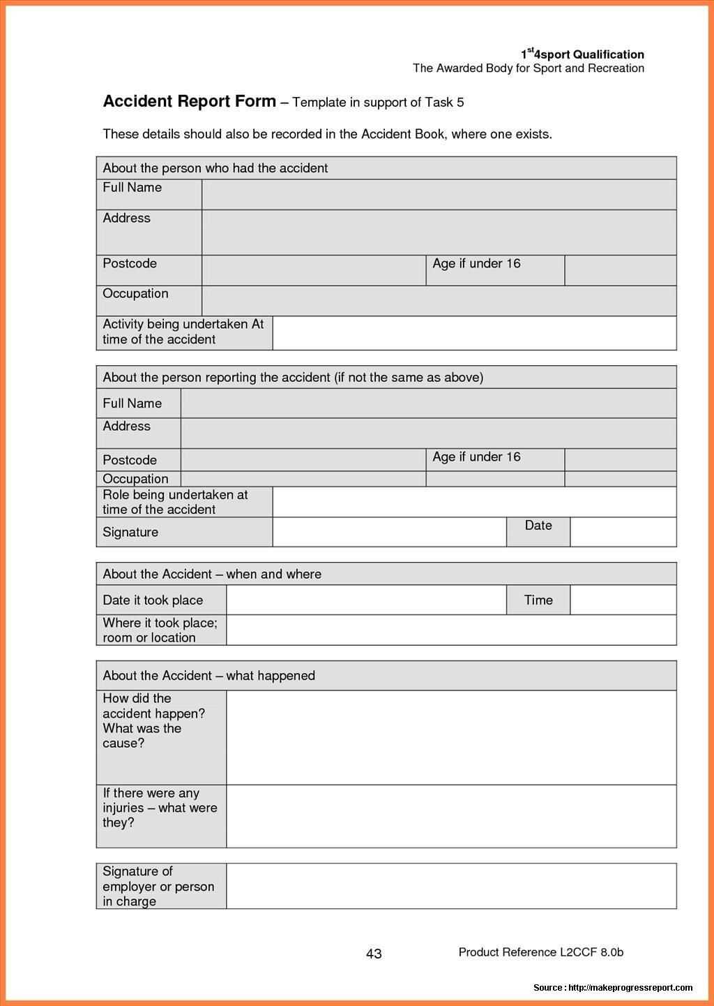 Construction Accident Report Form Sample | Work | Report In Itil Incident Report Form Template
