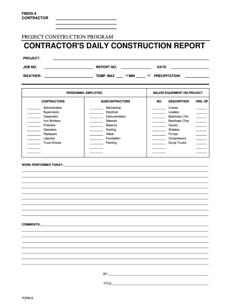 Construction Daily Report Template Excel – Fill Online With Superintendent Daily Report Template