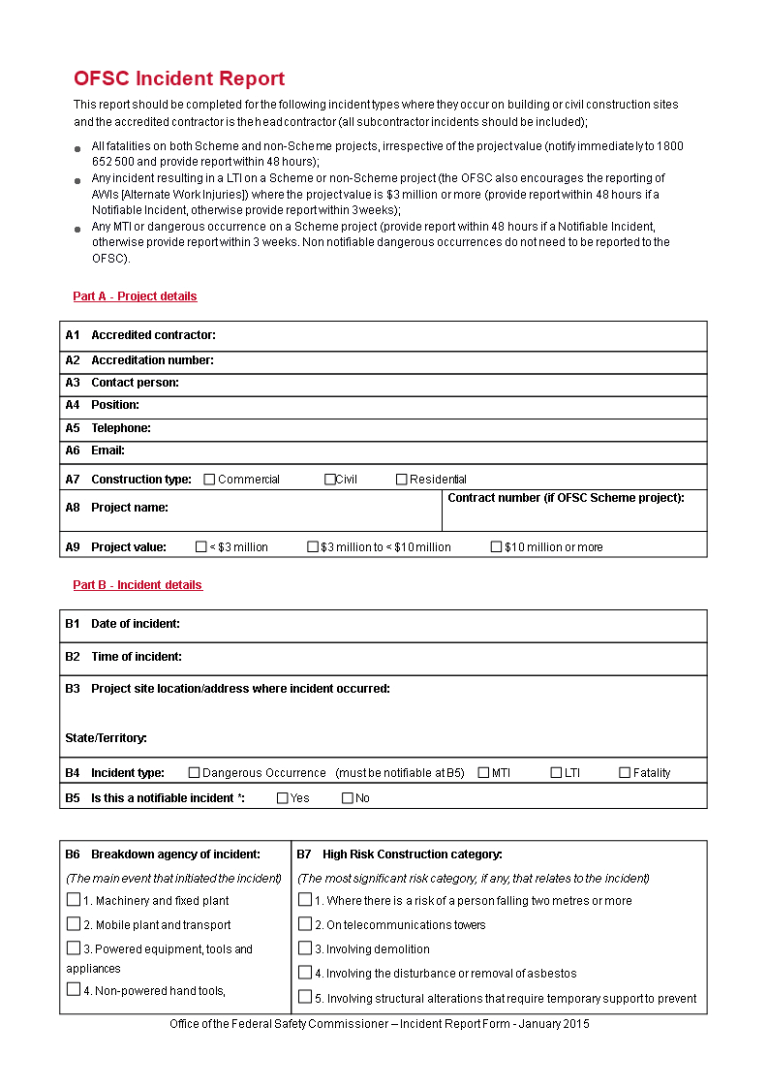 Construction Accident Report Template