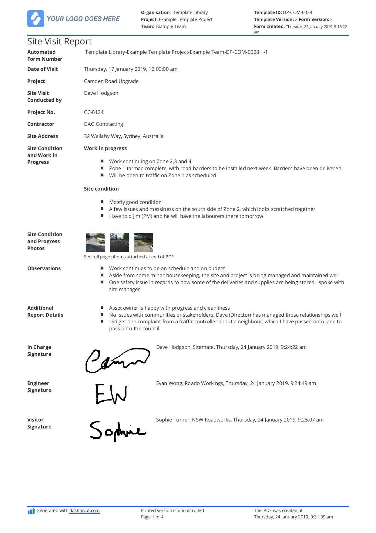 Construction Site Visit Report Template And Sample [Free To Use] In Report Content Page Template