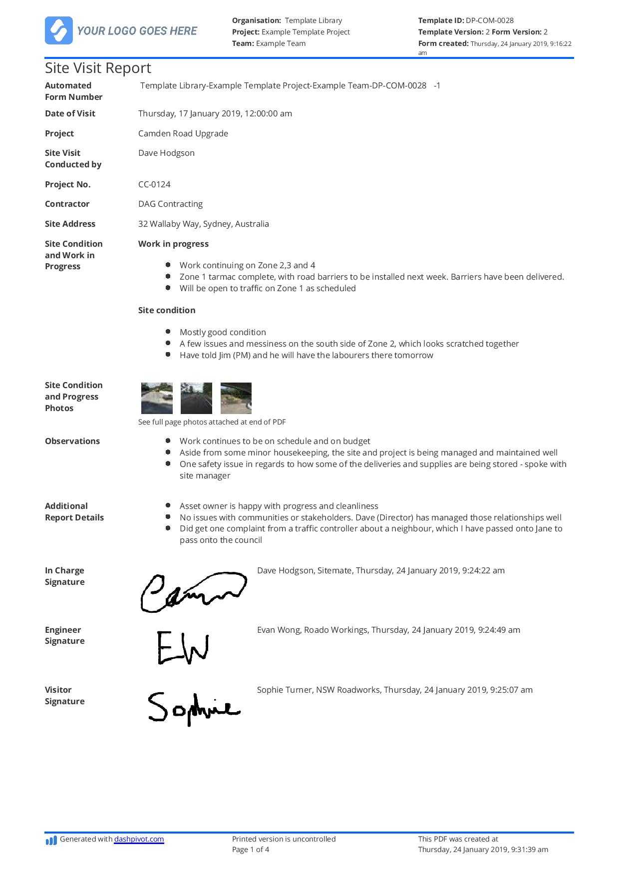 Construction Site Visit Report Template And Sample [Free To Use] With Latex Project Report Template