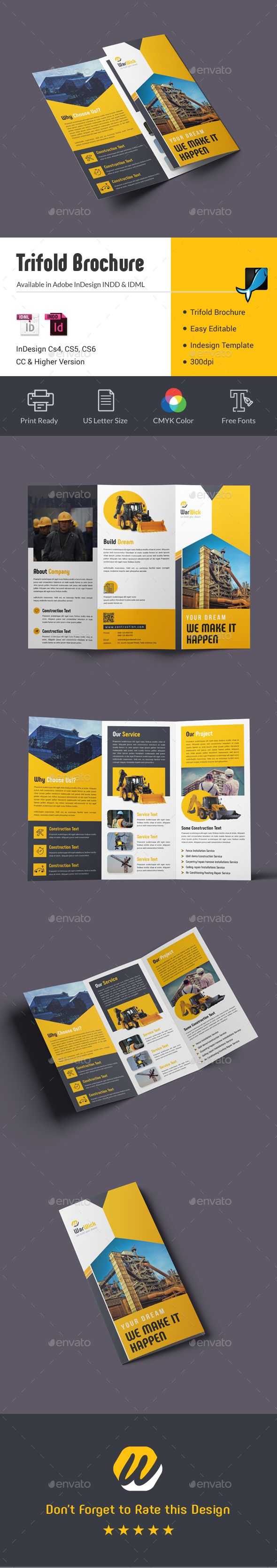 Construction Trifold Brochure Template Indesign Indd – Us For Adobe Indesign Tri Fold Brochure Template