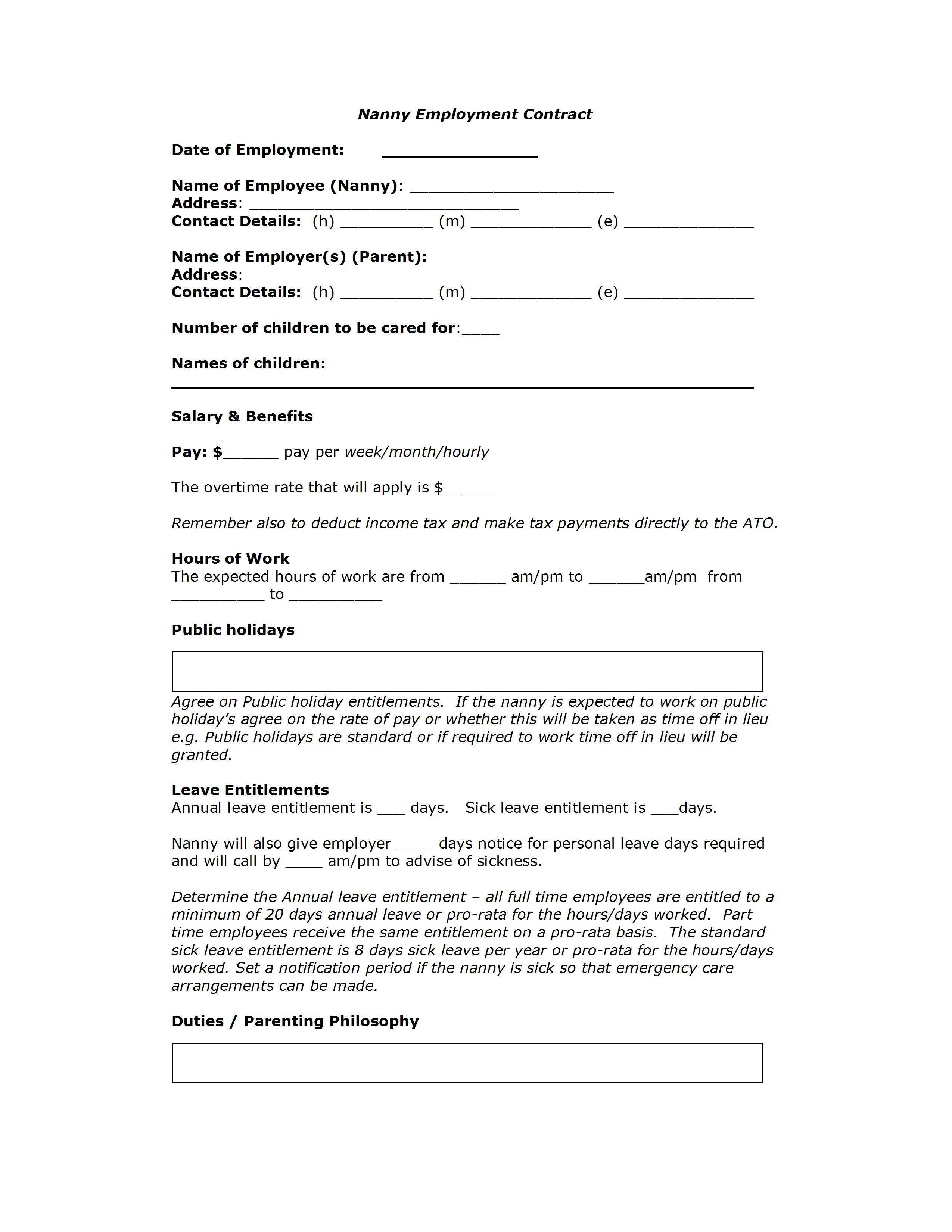 Contract Templates South Africa #5279 Throughout Nanny Contract Template Word