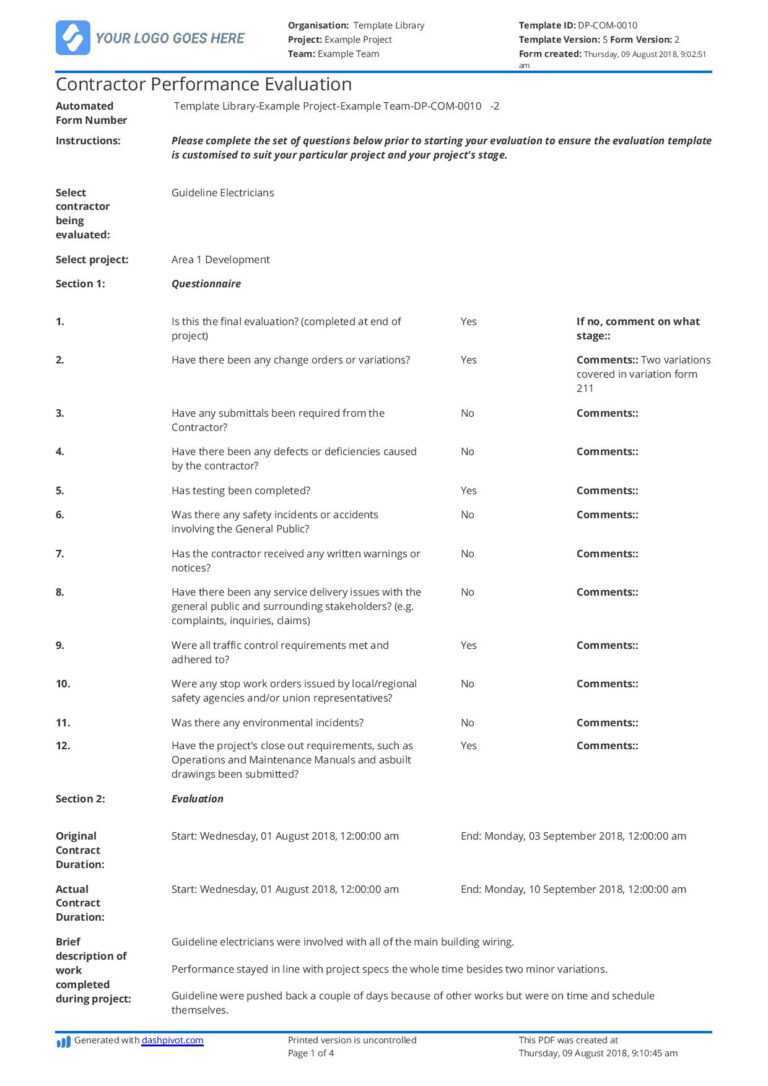 Contractor Performance Evaluation Sample What Else You In Template 