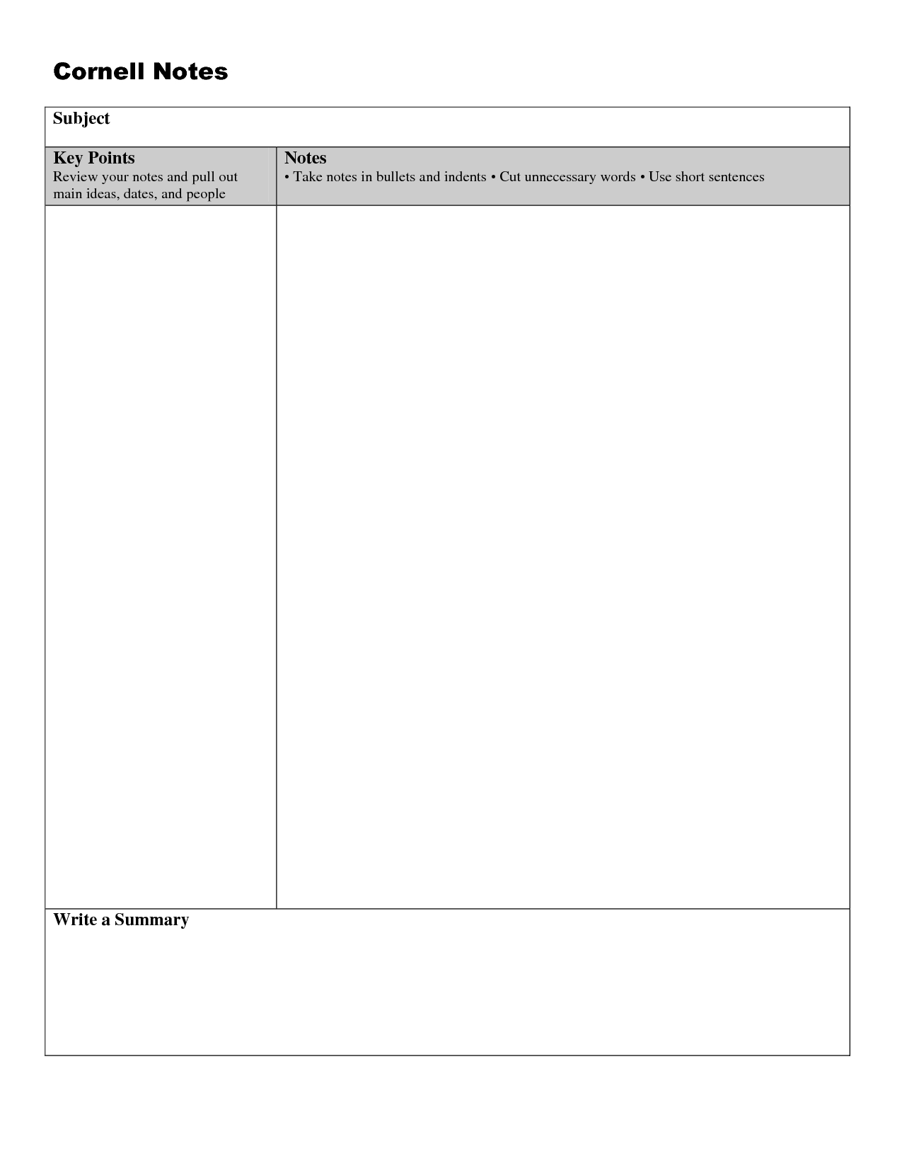 Cornell Note Taking Template Word | Classroom Helpers Within Note Taking Template Word