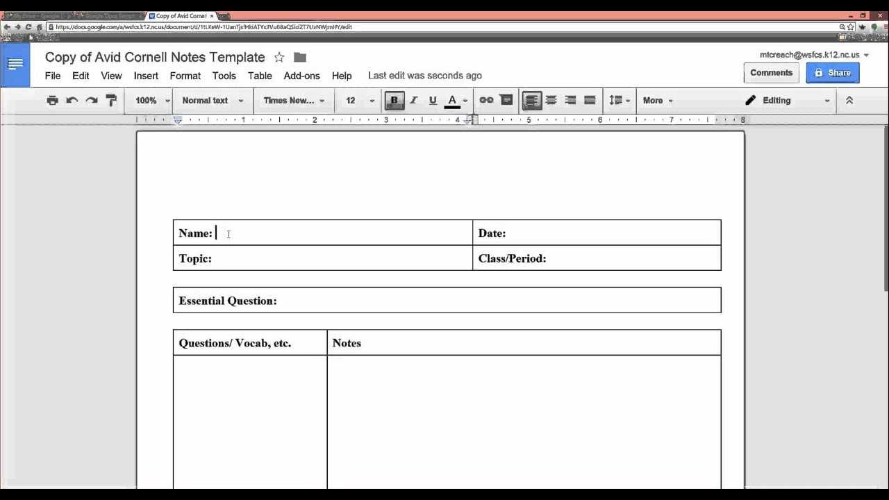 Cornell Notes Using Templates Feature In Cornell Note Template Word